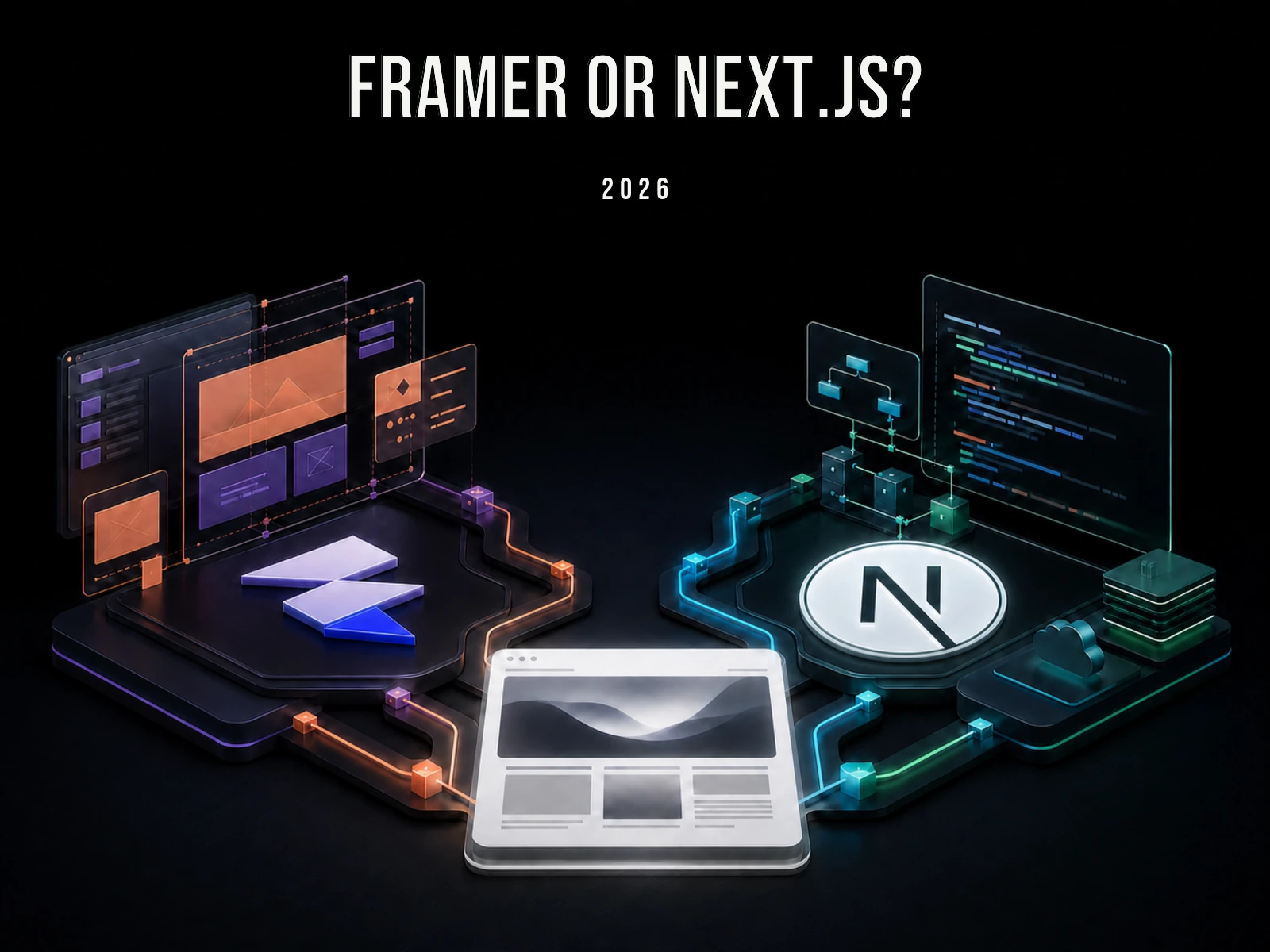 Framer and Next.js landing-page paths converging into the same published website